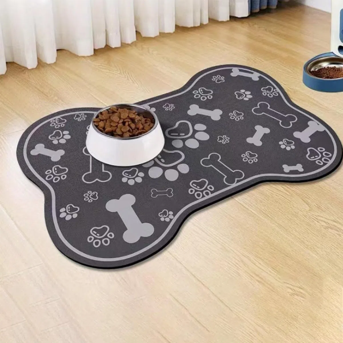 Tappetino per cibo per cani, antiscivolo, super assorbente, ad asciugatura rapida, a forma di osso, per cibo e acqua