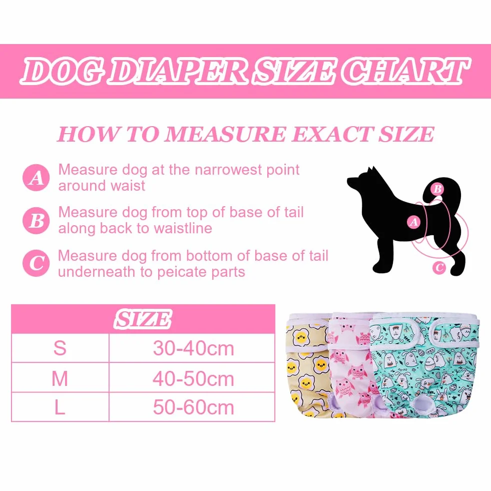 Aomig Lavabili Pannolini per Cani Femmina, 3 PZ Pannolini Animali Cane Riutilizzabili, Pannolino Mutande Mestruali Cane Altamente Assorbenti Ciclo, Pantaloni Mestruali Igienici per Cani di Piccola (L)
