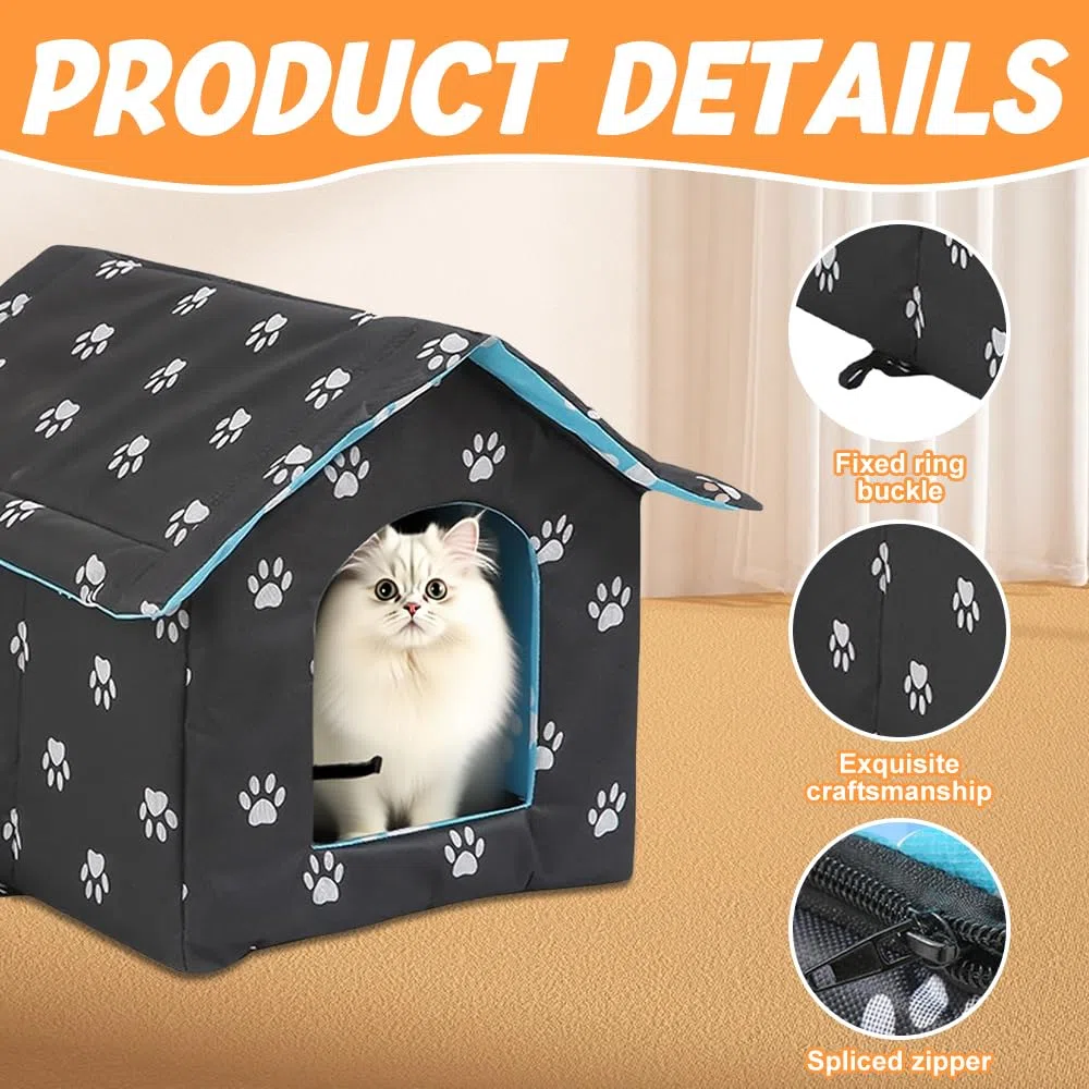 Cuccia Gatto Esterno, Afenau Casetta per Gatti da Esterno con Cuscino Rimovibile, Impermeabile e Caldo, Cuccia per Gatti, cuccia gatti esterno per Animali Domestici E Randagi (L)