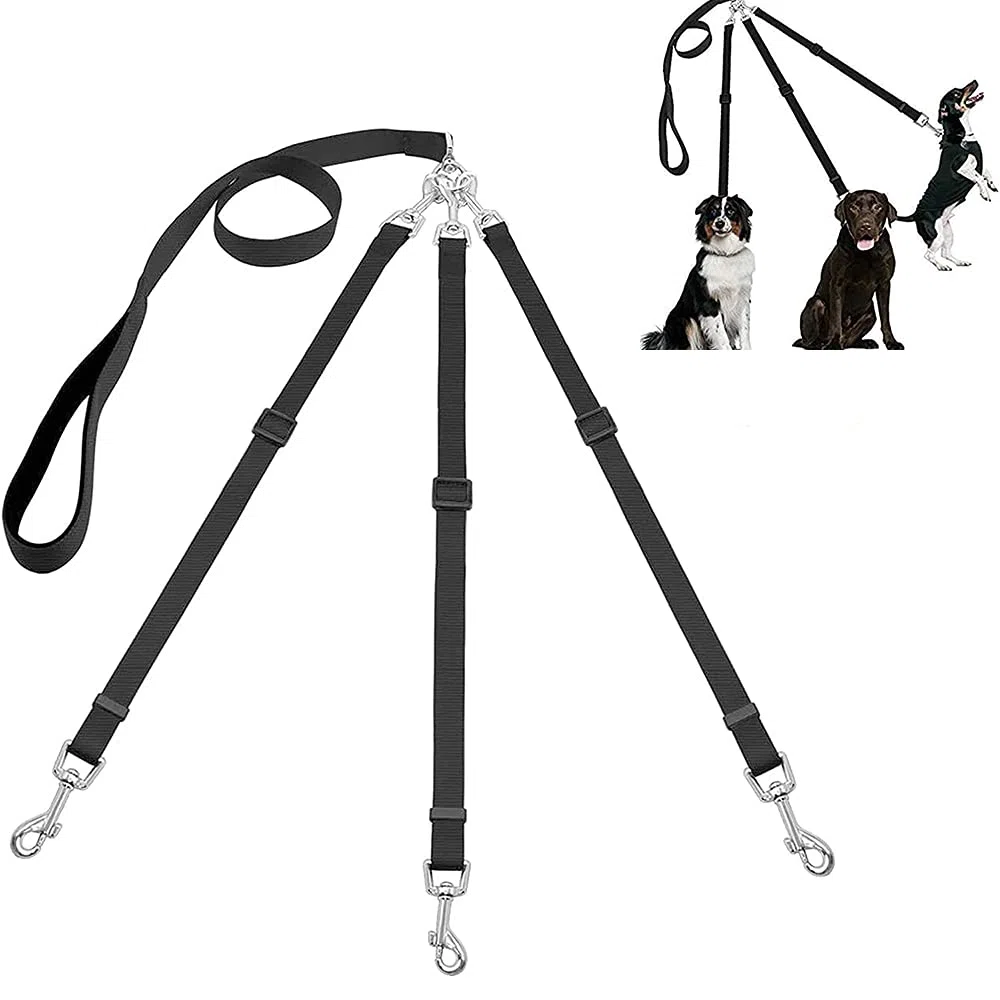 Guinzaglio per Cani, 3 in 1 Cane Guinzaglio, 3 In 1 Multi Guinzaglio per Animali Domestici, Regolabile Staccabile in Nylon Guinzaglio Cani, per animali domestici multipli (Nero)