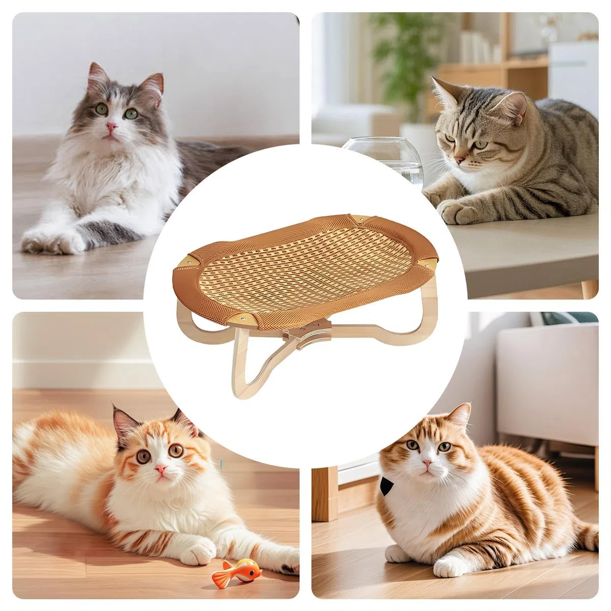 Sedia Gatto In Rattan | Lettino Rialzato Rinfrescante in Rattan per Gatti | Resistente Ai Graffi Per Animali Salotto Balcone