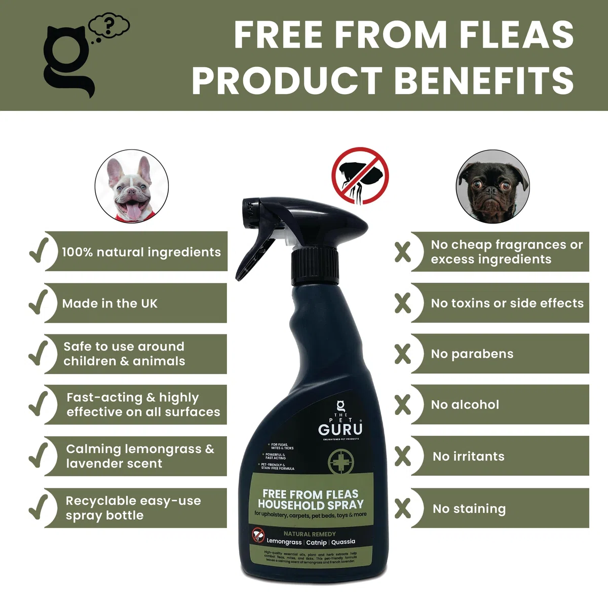 Spray Antipulci Naturale ad Azione Rapida per Casa e Mobili - Controllo delle Pulci Domestico per Cani e Gatti, 500 ml