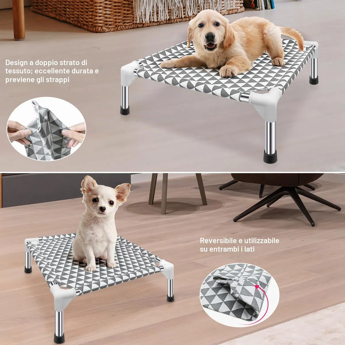 Kuntrust Letto rialzato per cani da esterno, lettino rialzato per animali domestici, letto per cani di piccola taglia, per interni e durevoli, con piedini in gomma antiscivolo, tessuto a doppio strato