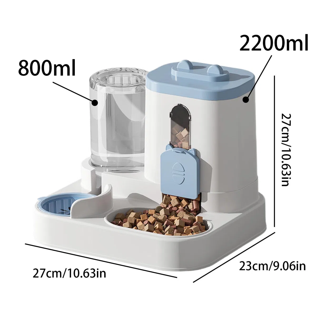 Distributore automatico 2 in 1 per gatti e cani, con serbatoio d'acqua e crocchette, mangiatoia e abbeveratoio grande capacità per animali domestici interni