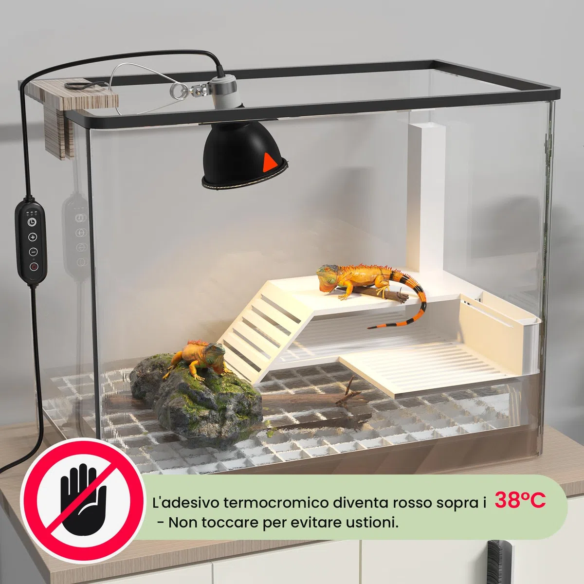 GlowUp Portalampada Riscaldante con Timer e Dimmer per Tartarughe e Rettili, Riflettore E27 100W per Lampadine UVA/UVB e Infrarossi (Senza lampadina)