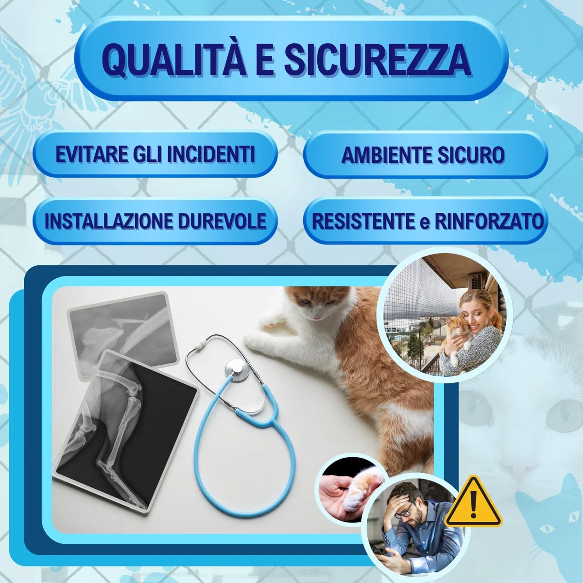 Rete per Gatti Rinforzata - Disponibile 2 Misure e Colori a Scelta - Rete per Gatti terrazza - Rete per Gatti finestre - Rete di Sicurezza per Gatti e Bambini