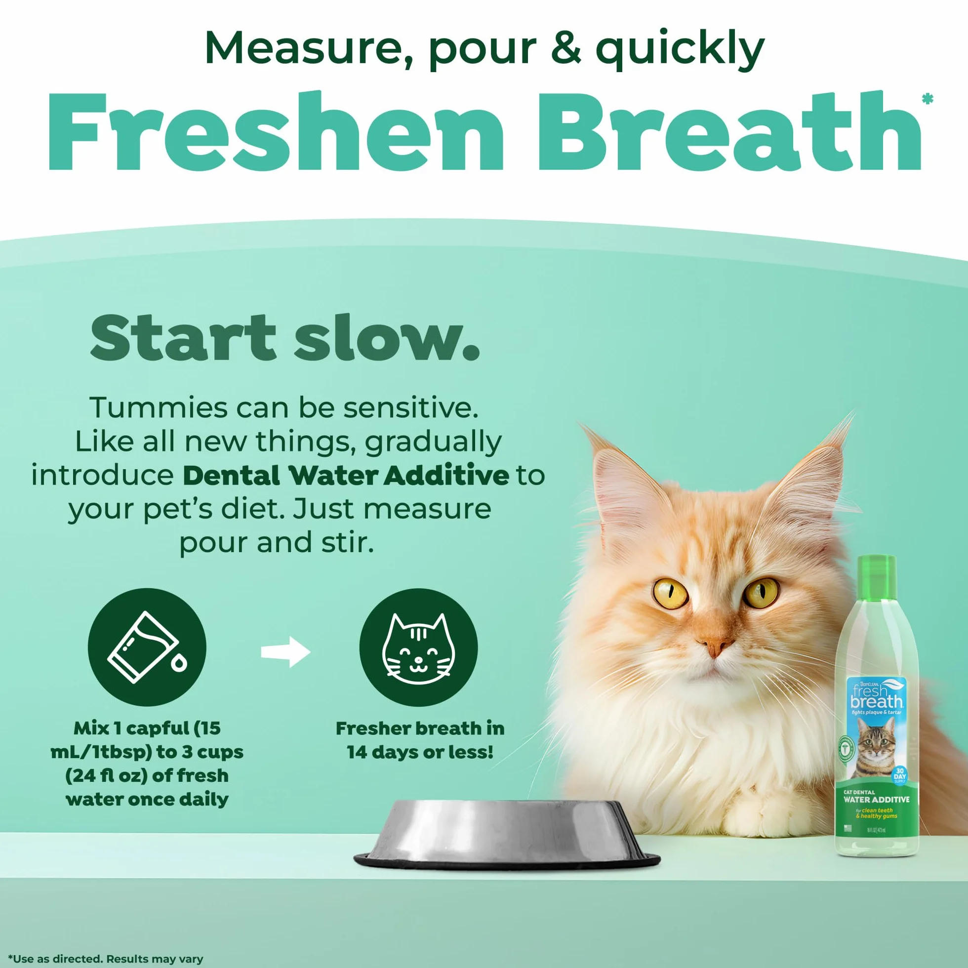 TropiClean Cat Breath Freshener - Additivo per l'Acqua per la Cura Orale per Gatti I Senza Spazzolare I Combatte Placca e Tartaro di Animali Domestici - 473 ml
