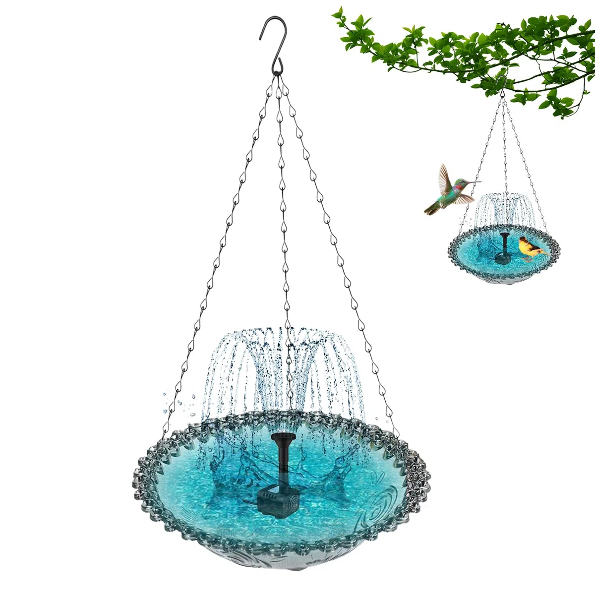 Bagni Uccelli Per Esterni, Fontana Solare Per Uccelli Da Giardino, Vasca da Bagno Decorativa Appesa per Bere da Giardino Terrazzo Balcone per Uccellini