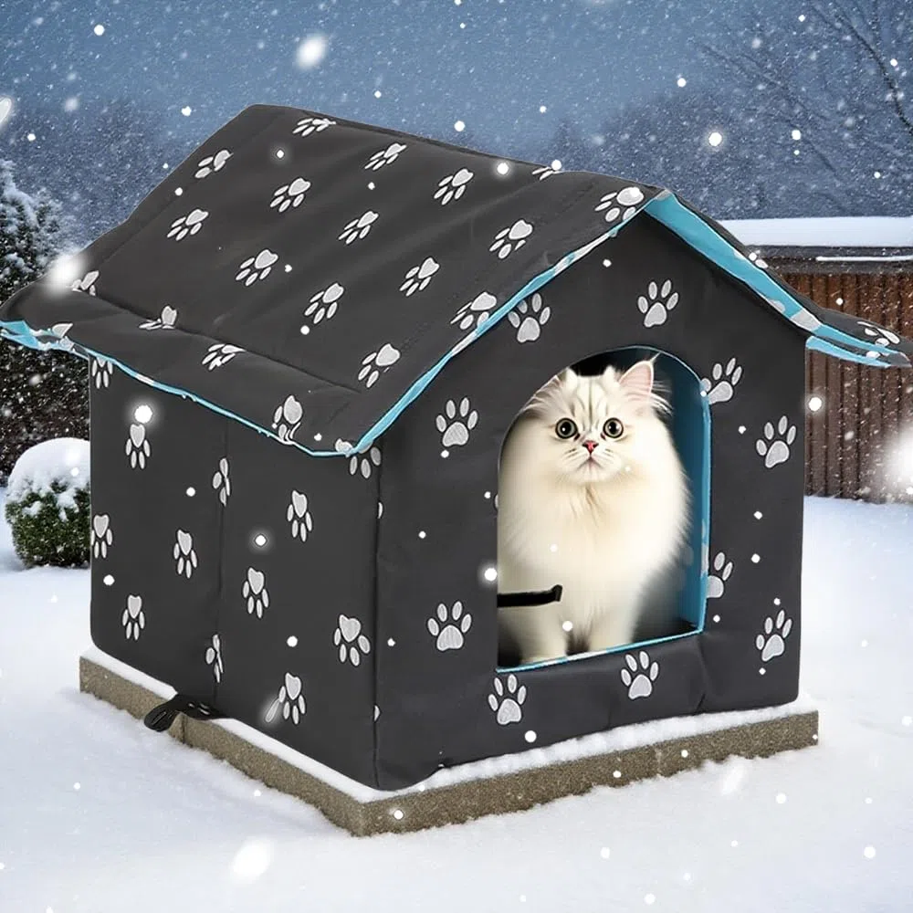 Cuccia Gatto Esterno, Afenau Casetta per Gatti da Esterno con Cuscino Rimovibile, Impermeabile e Caldo, Cuccia per Gatti, cuccia gatti esterno per Animali Domestici E Randagi (L)