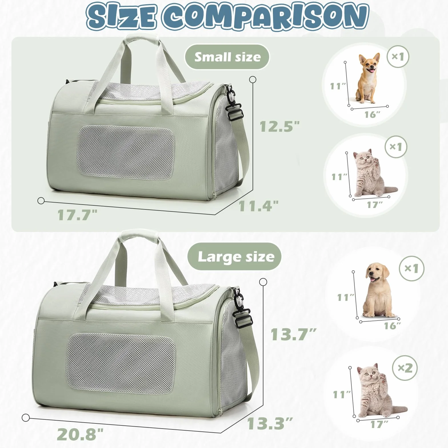 Trasportino per gatti di grandi dimensioni e cuccioli fino a 13 kg，Trasportino per Animali Portatile, pieghevole, per il trasporto di gatti e cani,verde