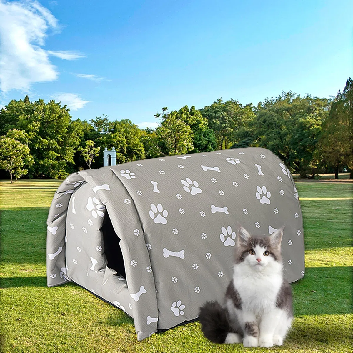 Casetta per Gatti per Esterni Tenda Impermeabile per Gatto Randagio,Cuccia per Cani da Esterno Calda,Lavabile,Resistente Alle Intemperie,per Animali Domestici Randagi 42x31x28cm