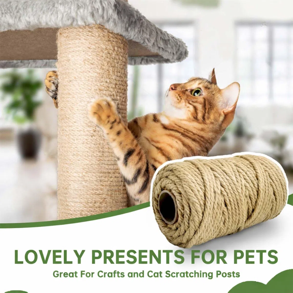 Corda Tiragraffi per Gatti 6mm x 60m, 2 Pezzi Corda per Tiragraffi, Corda Canapa, Sisal per Tiragraffi, Spago per Tiragraffi per Gatti, Ricambi Tiragraffi, Alberi Gatto, Fai da Te, Giardinaggio e Casa