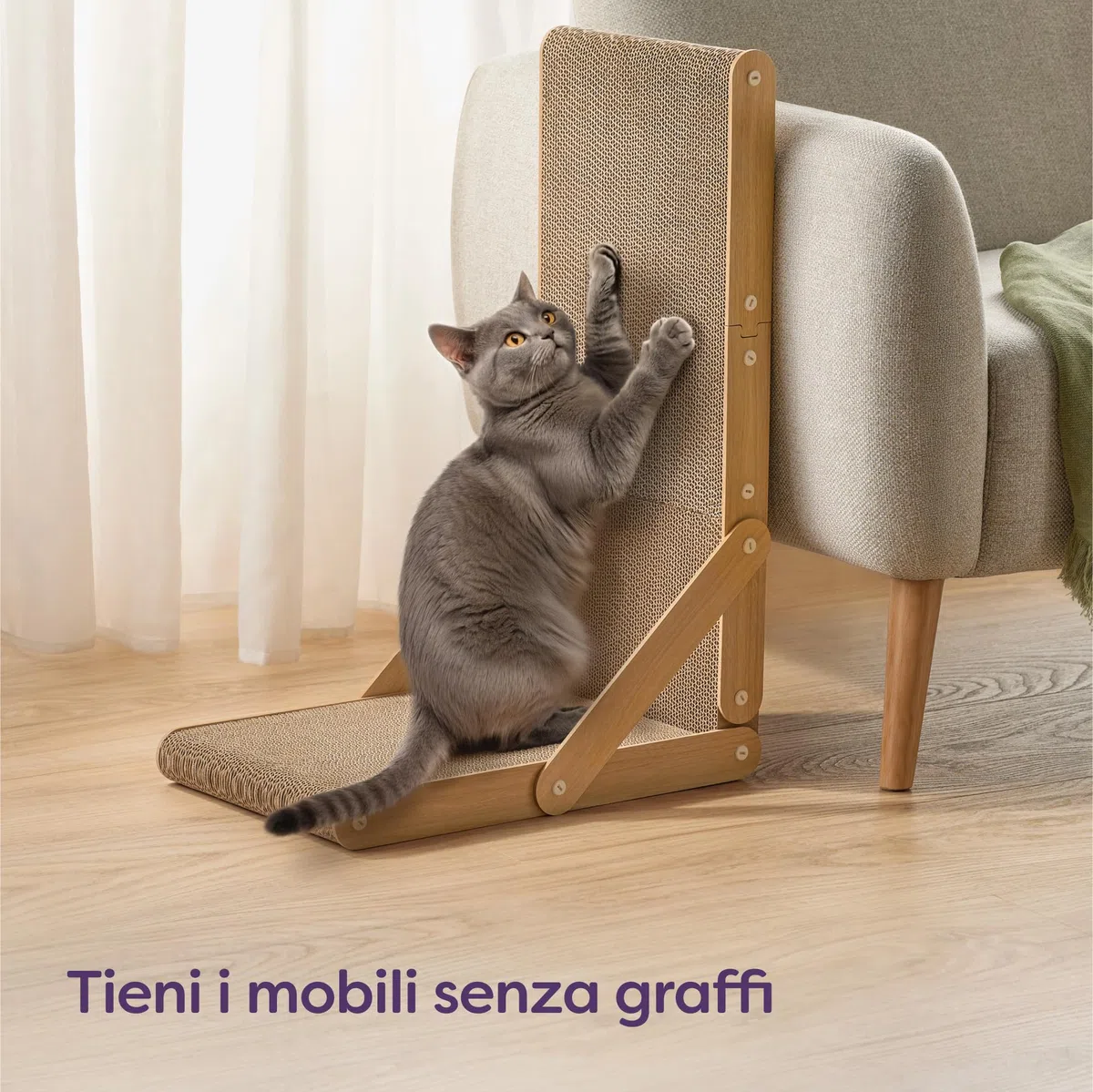 Knupis Tiragraffi Gatto Grande 68 cm - Particolarmente Resistente per la Cura Degli artigli Gattini - Facile da montare - Protezione per divano e parete - Design reversibile a Forma di L