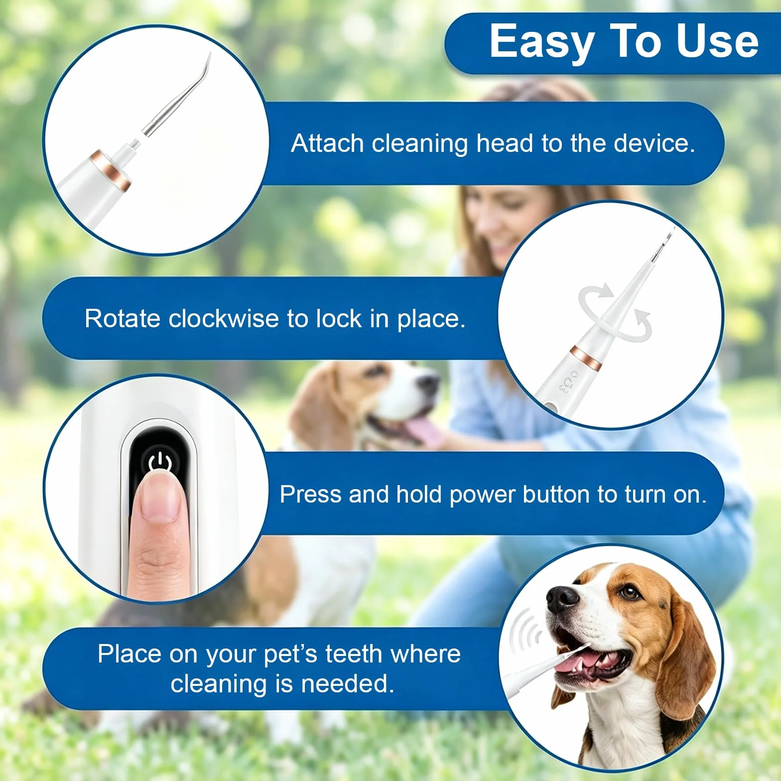 Pulitore Dentale a Ultrasuoni per Cani e Gatti Bianco – 5 Modalità con LED, Rilevamento Gengive, IPX7, Ricaricabile USB-C, Kit Completo
