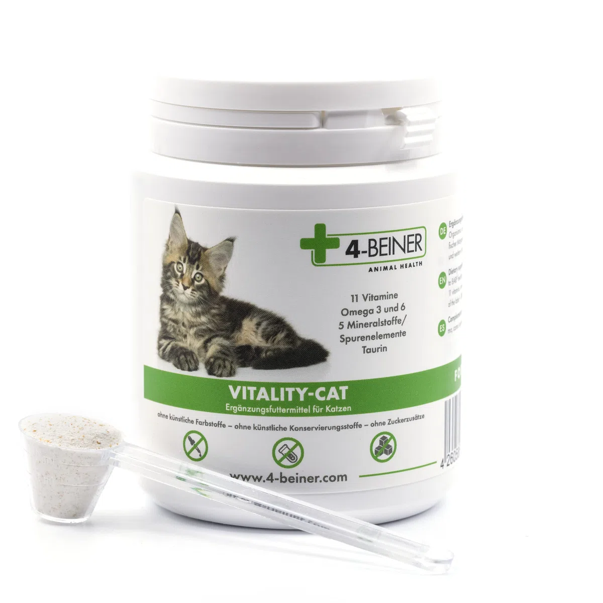 4-BEINER VITALITY-CAT, 11 vitamine per gatti più Omega 3, Omega 6, Zinco, Selenio, Manganese, Rame, Ferro, Taurina, Multivitamine per gatti, polvere