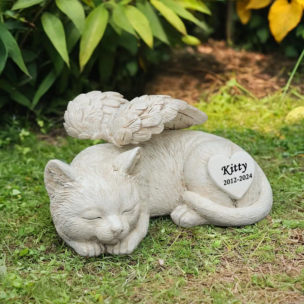 Generico Statua da giardino personalizzata del gatto addormentato, statua commemorativa dell'animale domestico, lapide per gatti o regalo di cordoglio per la perdita di un gatto.