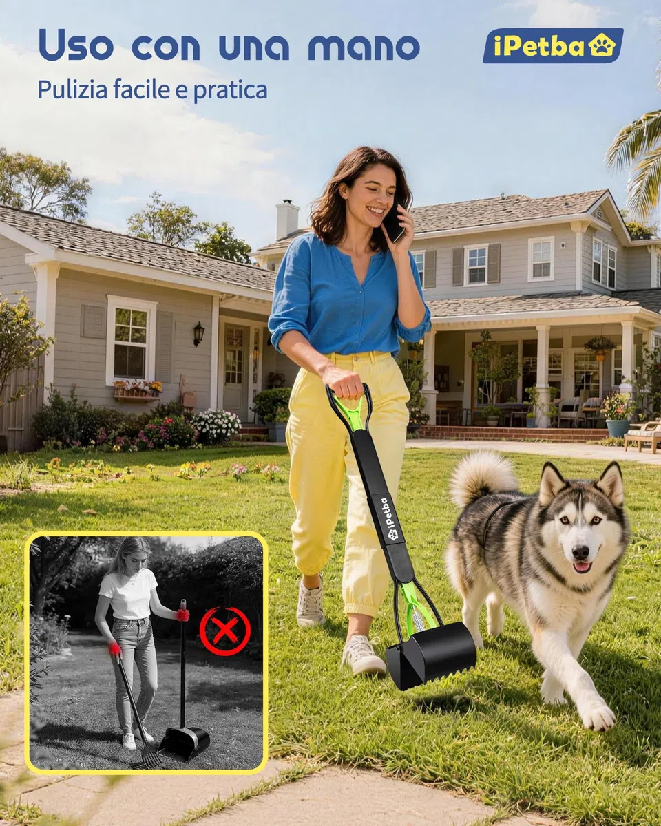 80 cm Raccogli Cacca Cane Manico Lungo Senza Piegarsi Paletta Raccogli Cacca Cani Pieghevole Pooper Scooper per Ghiaia, Terreno, Erba