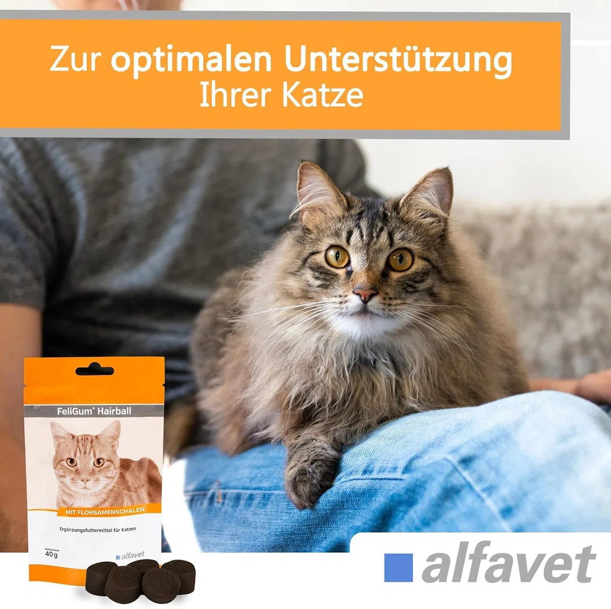 Alfavet FeliGum Hairball (40 g) – alimento complementare per gatti – chew drops morbidi per supportare l’eliminazione dei boli di pelo – con fibre e minerali