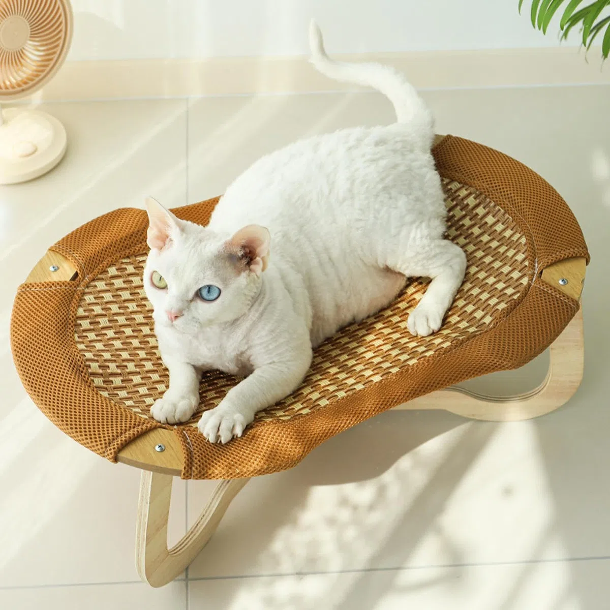 Sedia Gatto In Rattan | Cuccia Rialzata Rinfrescante In Vimini Per Gatti - Ammortizzata Amaca Intrecciata Antigraffio per Taglie Piccola Media Grande da Interni Esterni