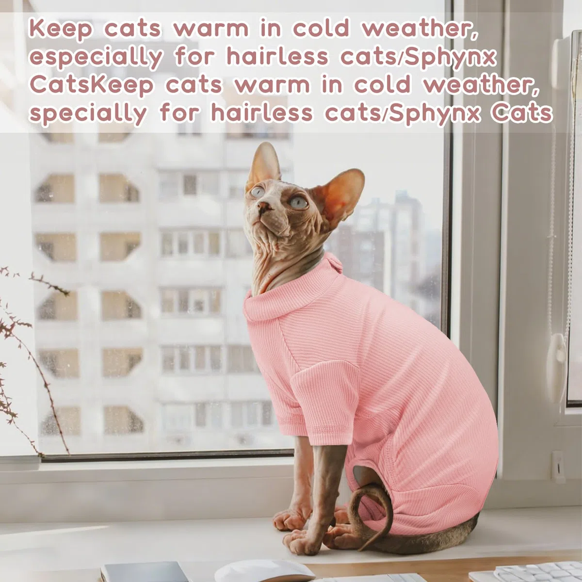 Cappottino per Gatti, Vestito Invernale Maglione Morbido Gatti Body Chirurgico Maglietta Pigiam a Quattro Zampe Onesie Primavera Autunno Inverno(Rosa, L)