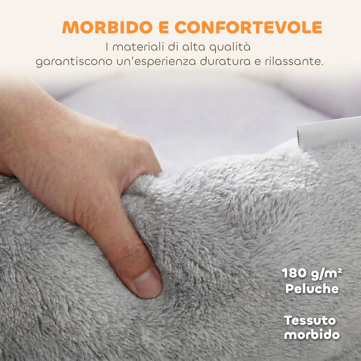 PawHut Letto per Gatti in Peluche, Cuccia per Gatti Rotondo con Bordo di Supporto, Uso su Entrambi i Lati, 62x62x21 cm, Grigio Chiaro
