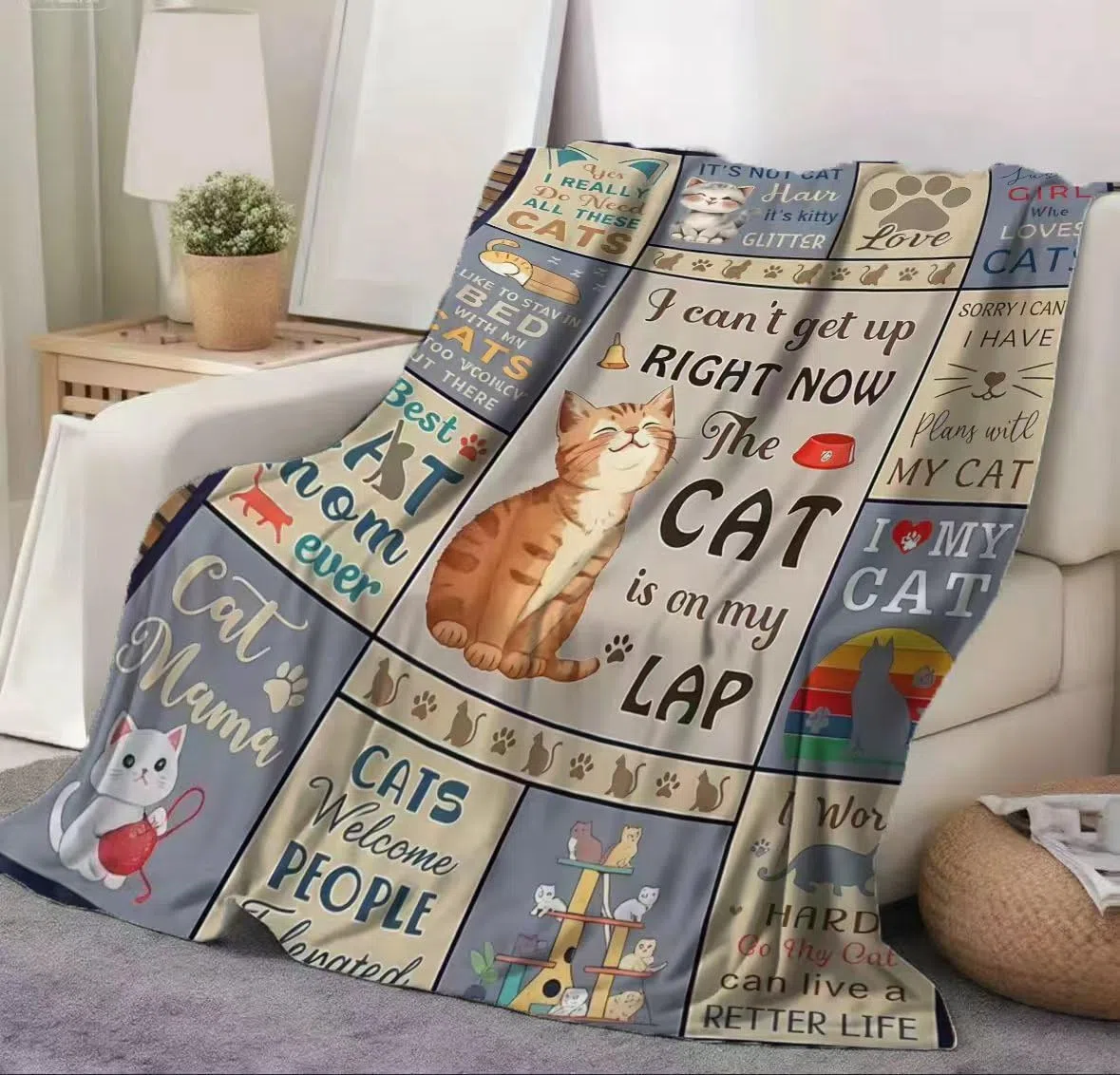 Coperta Per Gatti Morbida, 100x150 Cm - Coperta In Flanella Soffice Con Design Divertente Di Gatto - Ideale Per Divano, Letto e Decorazione Casa - Regalo Perfetto Per Amanti Dei Gatti