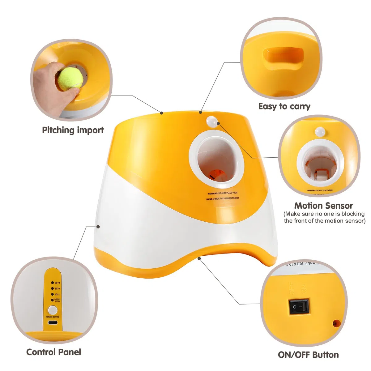 Galatée Lanciatrice Automatica a Sfera, Lanciagranate Per Palline Interattiva, Lanciagrana Automatica Per Cani, Lanciatore Di Palle Per Cani Con 6 Mini Palline Da Tennis(Arancia)