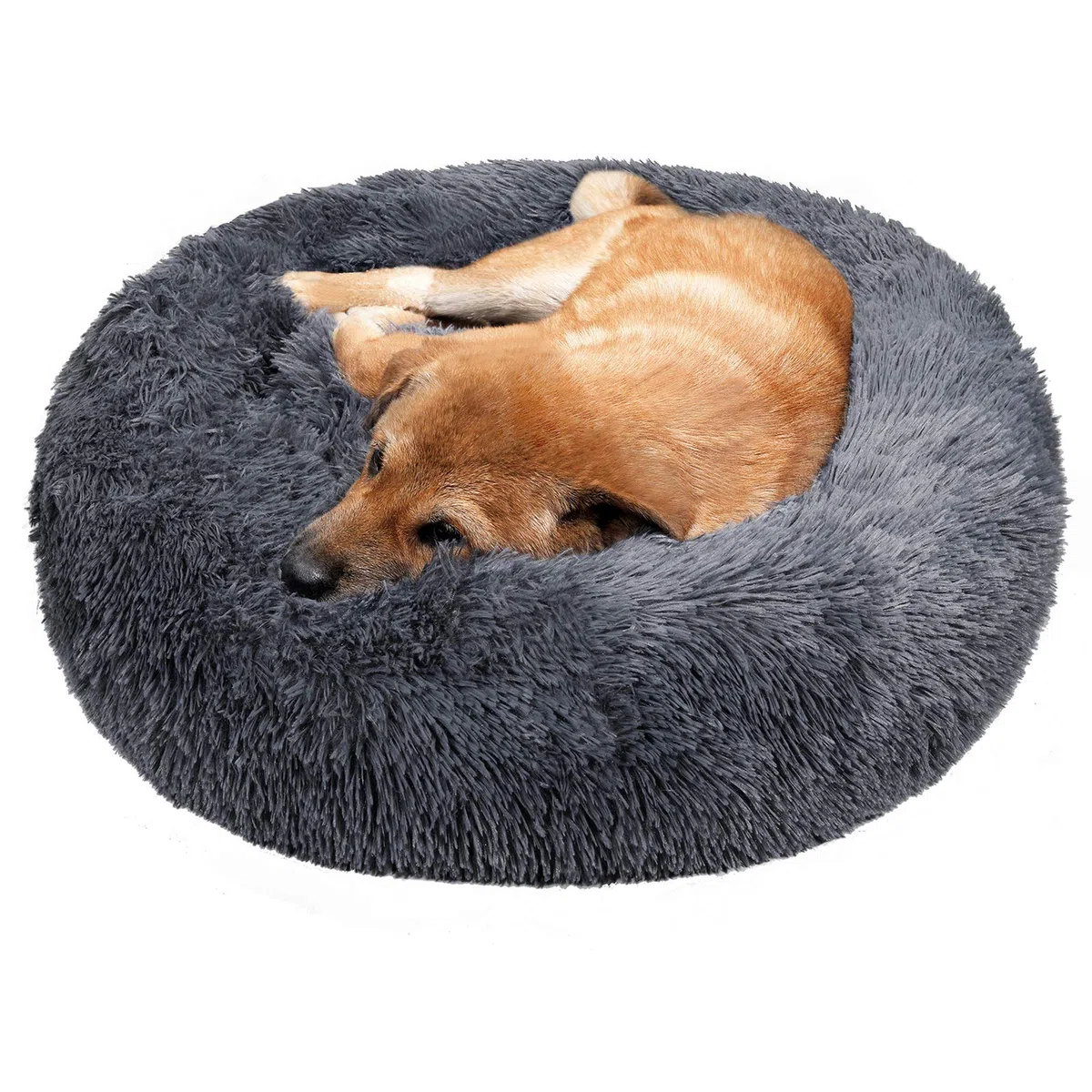 Cuccia per Gatti Letto per Cani Rotondo, Peluche Ciambella per Animali Domestici, Cuscino Rotondo in Morbido Peluche per Gatti e Cani di Piccolo Media Taglia, 60CM, Grigio Scuro