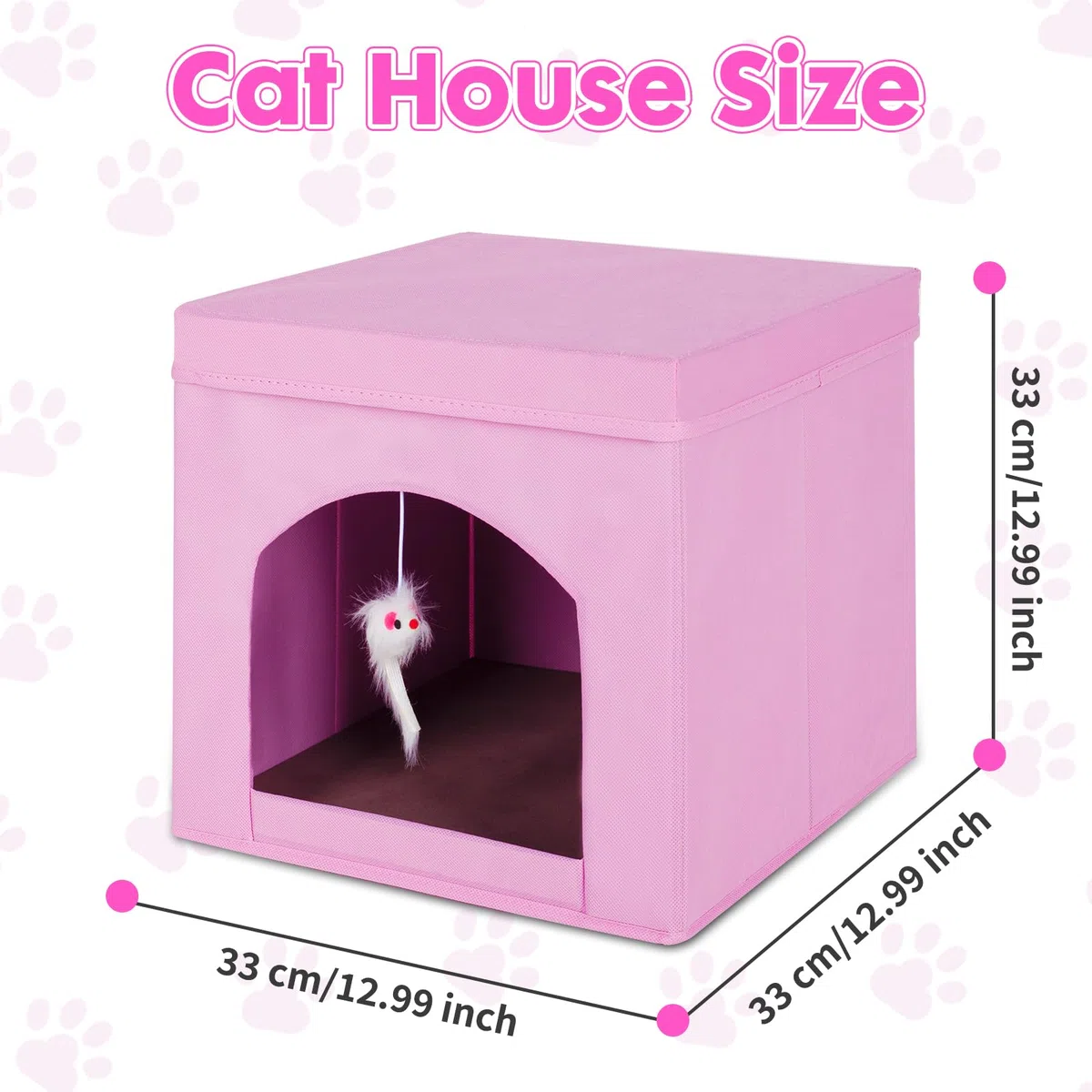 Powerking Cuccia Pieghevole per Gatti o Gattini, Cubo per Felini, 33 x 33 x 33 cm, Rosa