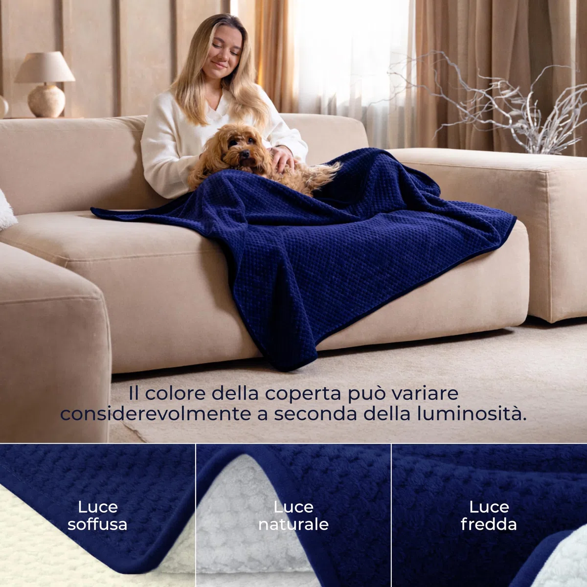 Dreamzie Coperta Impermeabile per Cani 80x100cm - Copridivano Impermeabile per Animali - Reversibile e Lavabile in Lavatrice in Pile Sherpa per Letto o Divano - Blu navy