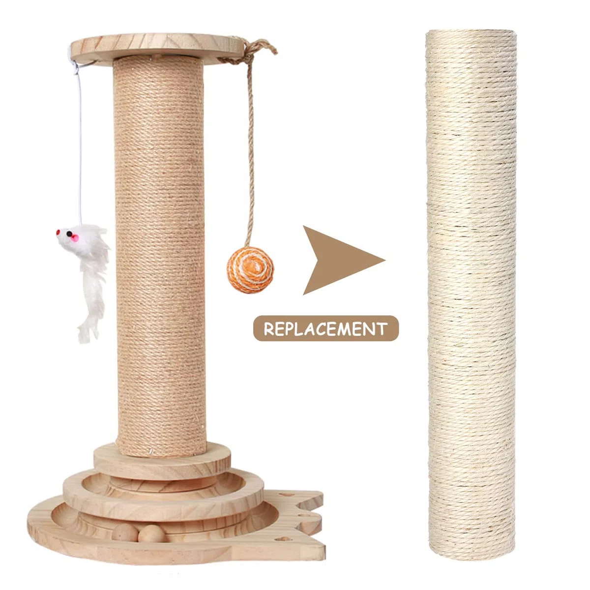 powerking Scracther Post per Gatti con Spazzola massaggiante Arch Self Groomer, Giocattolo interattivo per tappetini da Prato con Artiglio in Corda sisal da 18,9" per Gatti Interni