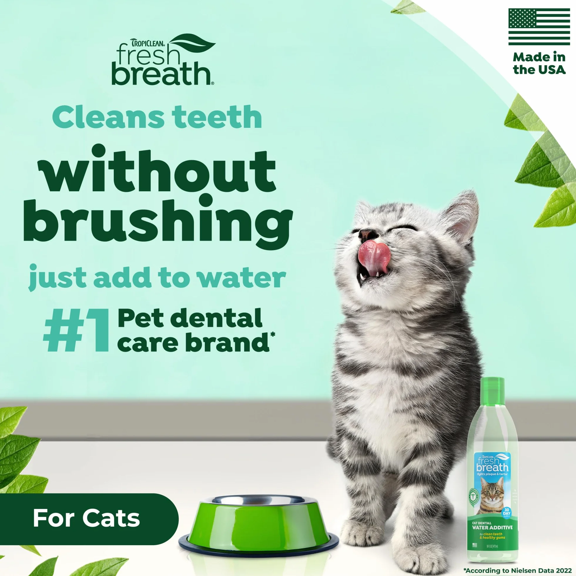 TropiClean Cat Breath Freshener - Additivo per l'Acqua per la Cura Orale per Gatti I Senza Spazzolare I Combatte Placca e Tartaro di Animali Domestici - 473 ml