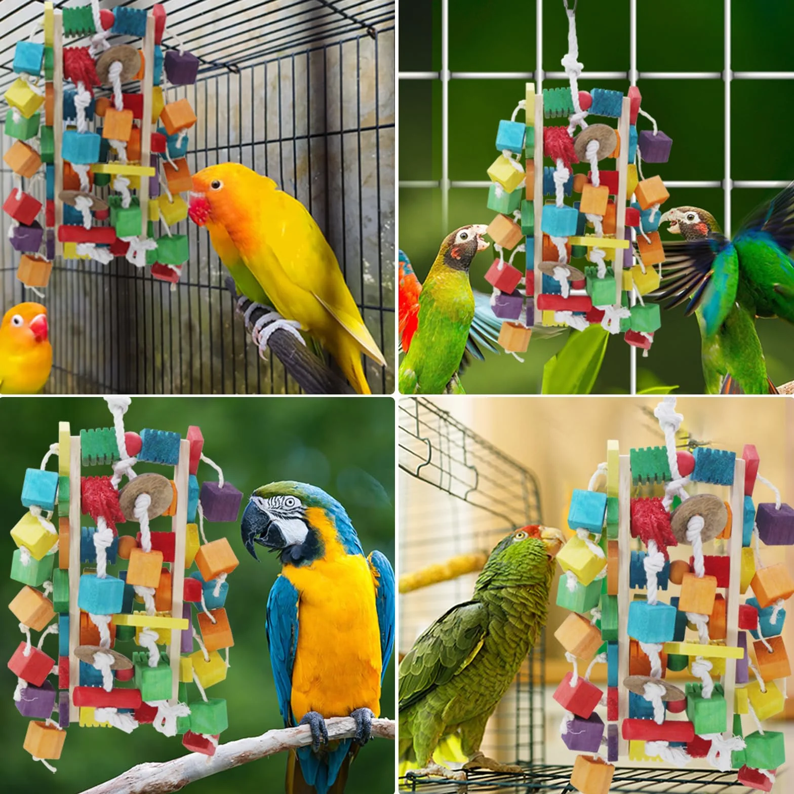 MQUPIN Grandi giocattoli per pappagalli per uccelli, blocchi di legno colorati di diverse forme, 56 cm, blocchi di legno naturale per pappagalli grigi africani, amazzoni, cacatua e ara