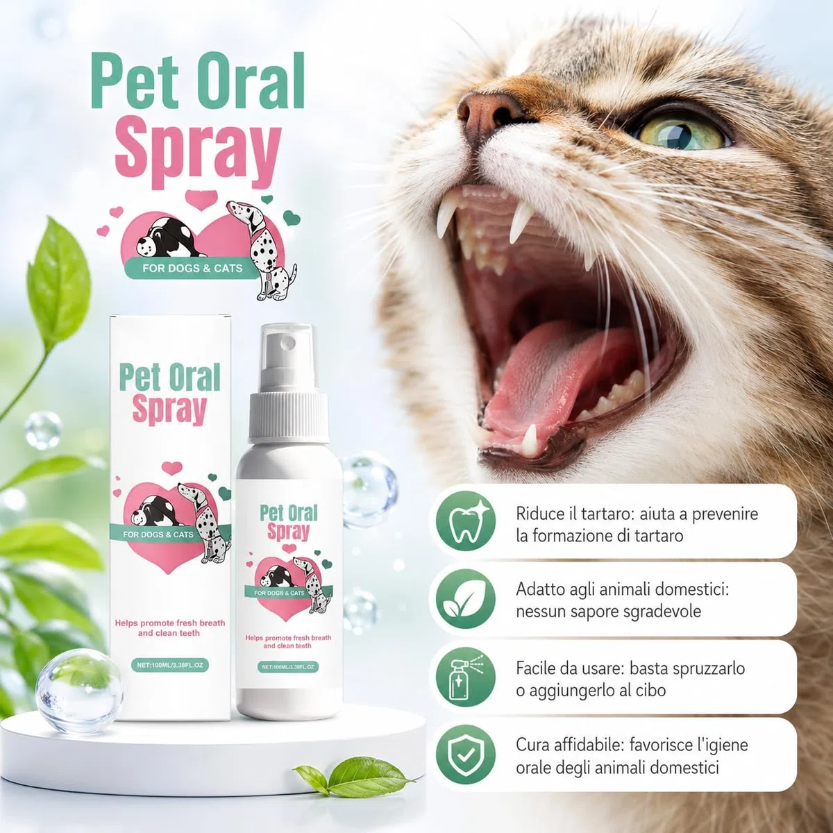 Codallma Spray Per La Cura Dentale Per Cani E Gatti- Dentifricio Spray Per Cani Delicato Per Denti Gengive E Routine Dopo I Pasti (bianco-1PCS)