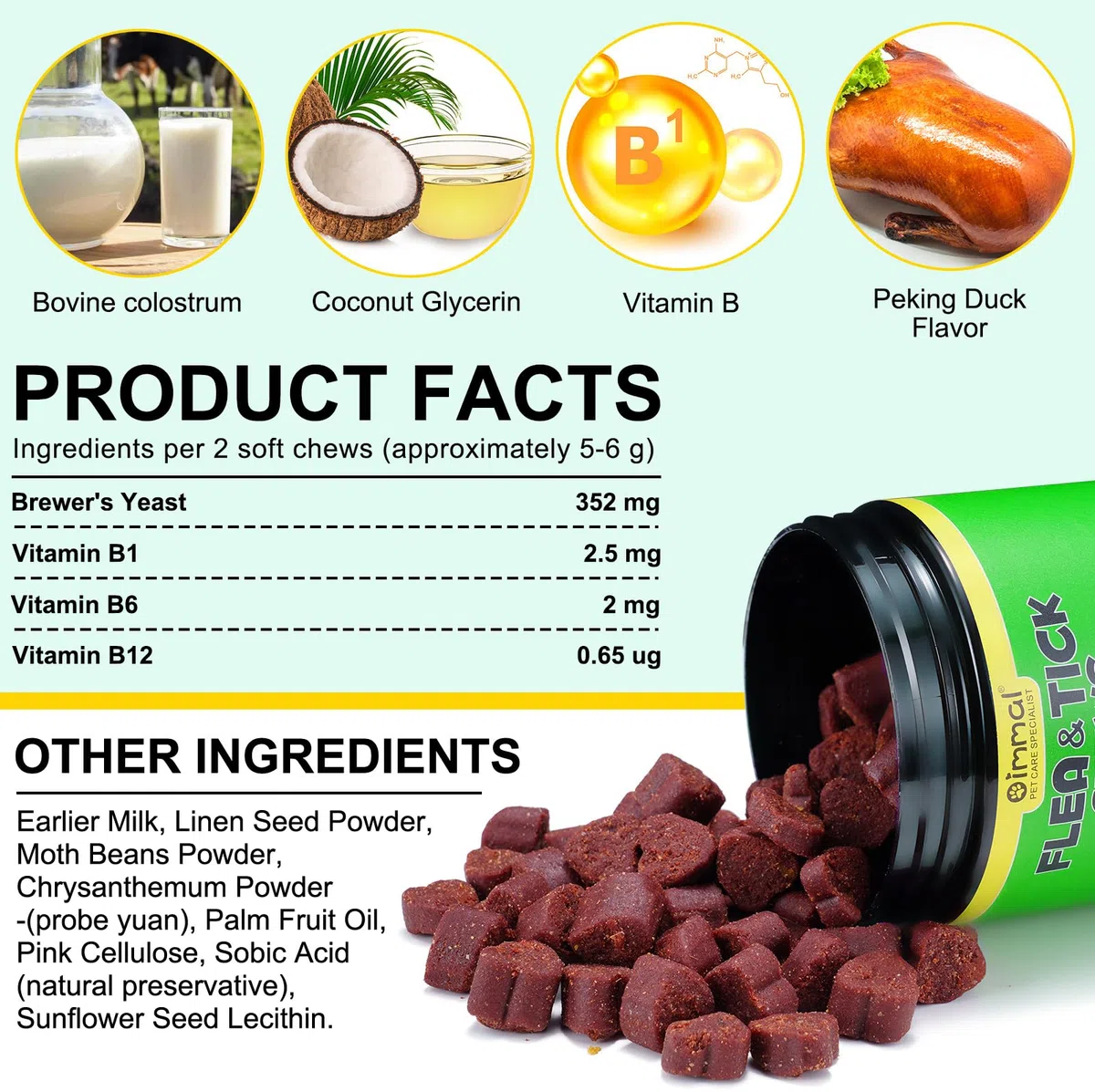 Masticabili Per La Prevenzione Di Pulci E Zecche Per Cani, Compresse Morbide Tick Shield, Integratore Naturale Pillole Orali Facili Da Usare Per La Protezione Contro I Parassiti(375G,150Masticabili)