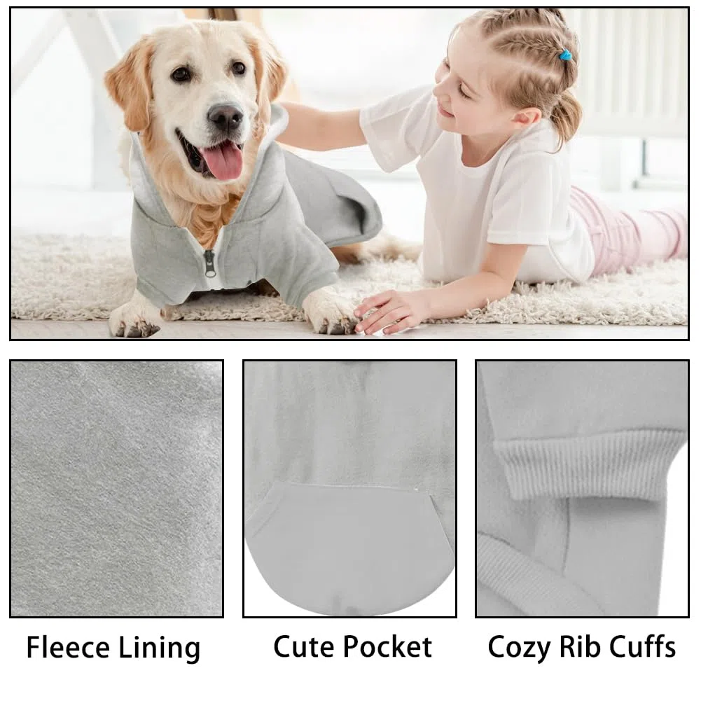 meioro Felpe con Cappuccio per Cani Vestiti caldi per Animali Domestici Abbigliamento Sportivo per Cani e Gatti con Cappello e Cerniera (XXL, Grigio)