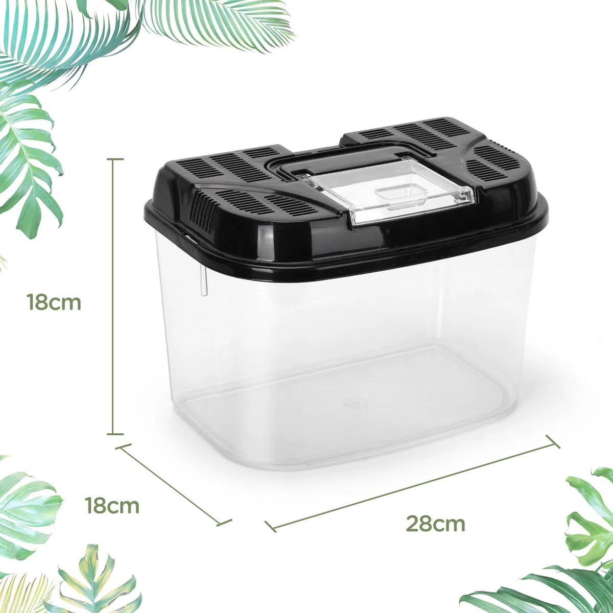 Nobleza Terrario di Plastica per Rettili,Adatto per Tartarughe Geco Lucertola Serpente Ragno,Scatola di Trasparente con Coperchio,Ventilata e Maniglia,Taglia L: L28*W18*H18cm
