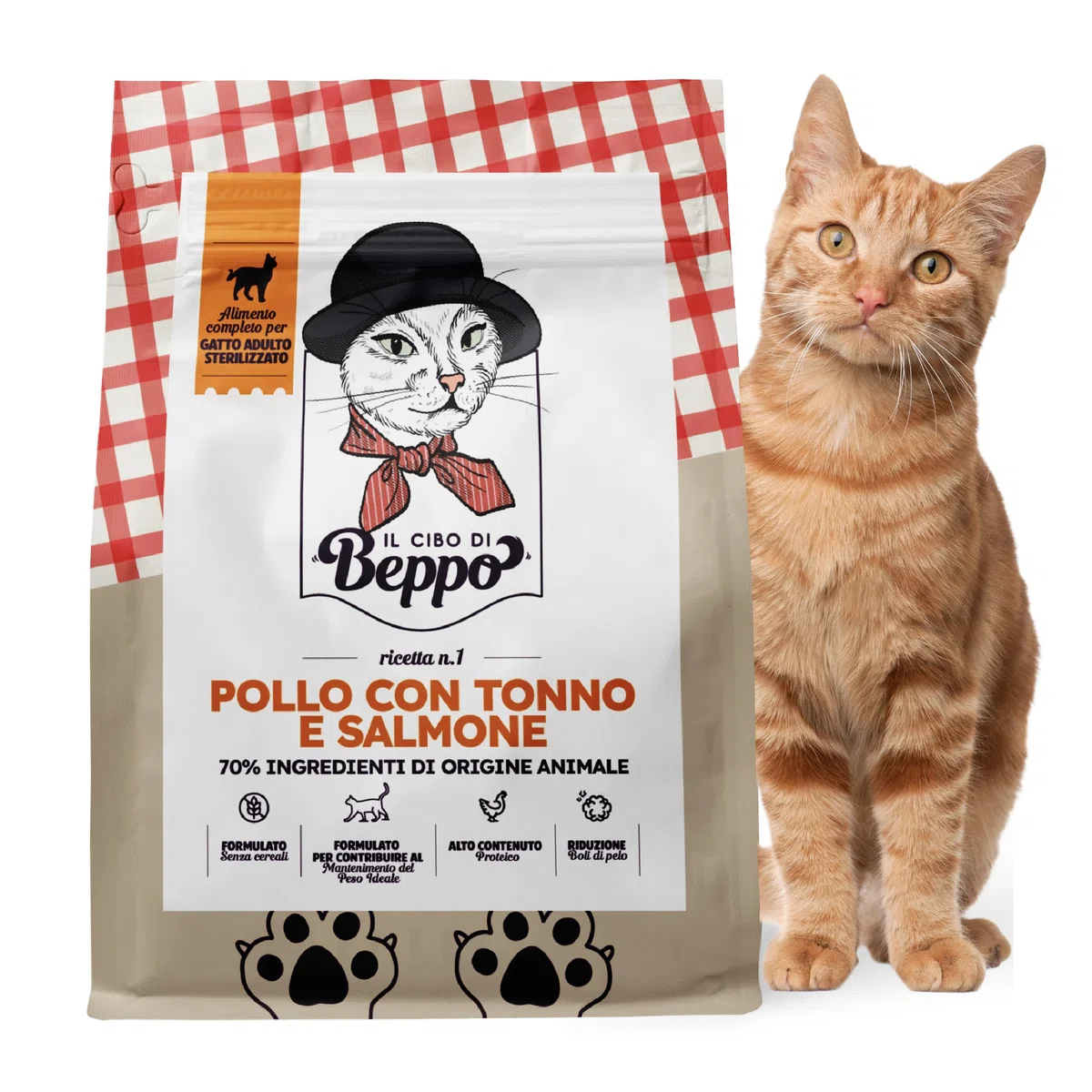 Il Cibo Di Beppo - Cibo Secco Per Gatti Sterilizzati - Crocchette Senza Cereali Di Alta Qualità: Grain Free E Senza Glutine - Alimento Completo - 1.5Kg (Pollo con Tonno e Salmone)