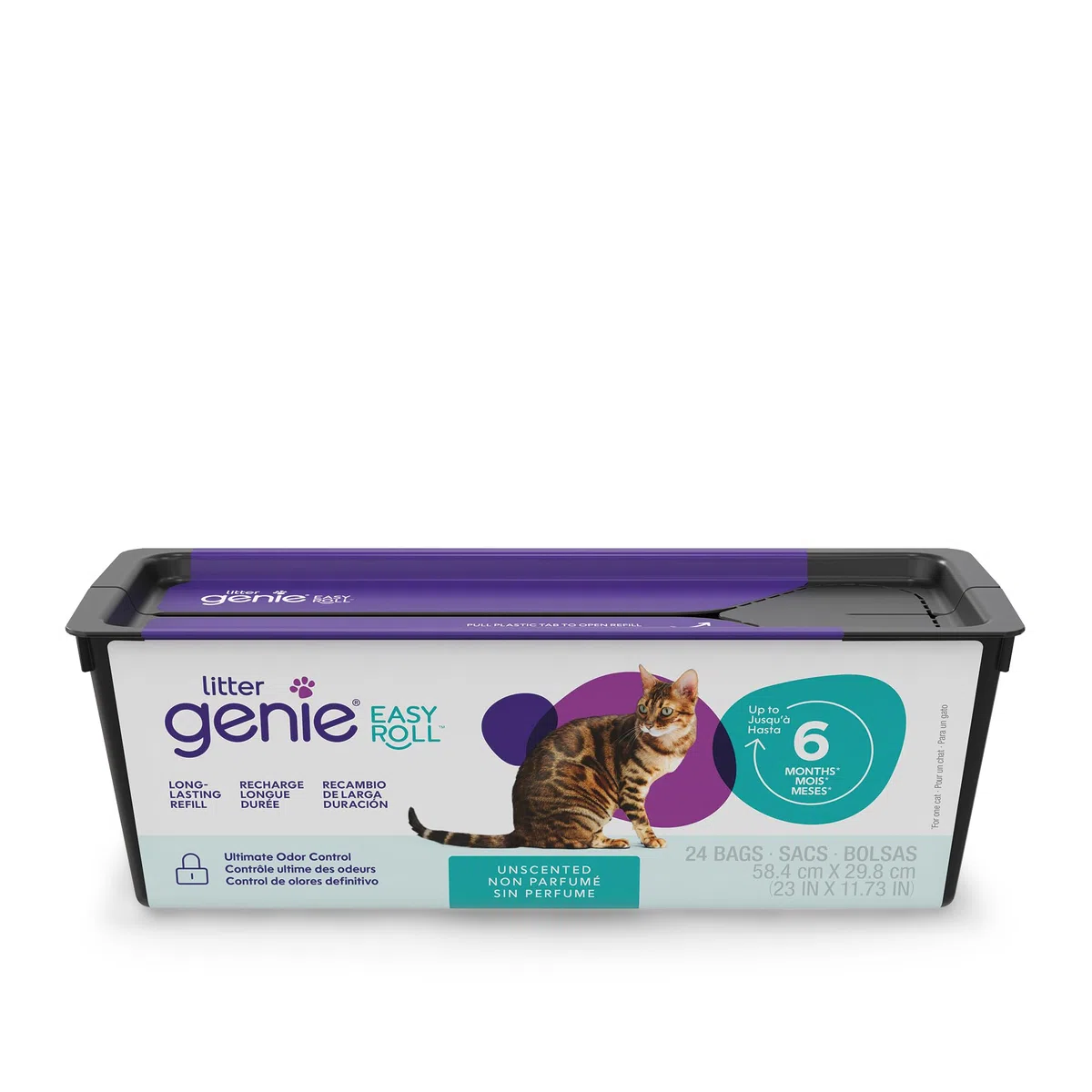 Litter Genie Sacchetti di ricarica facili da arrotolare (1 pezzo) | Include un rotolo di 6 mesi di lunga durata di 24 sacchetti | Ultimate Odor Control Cat Litter Bags