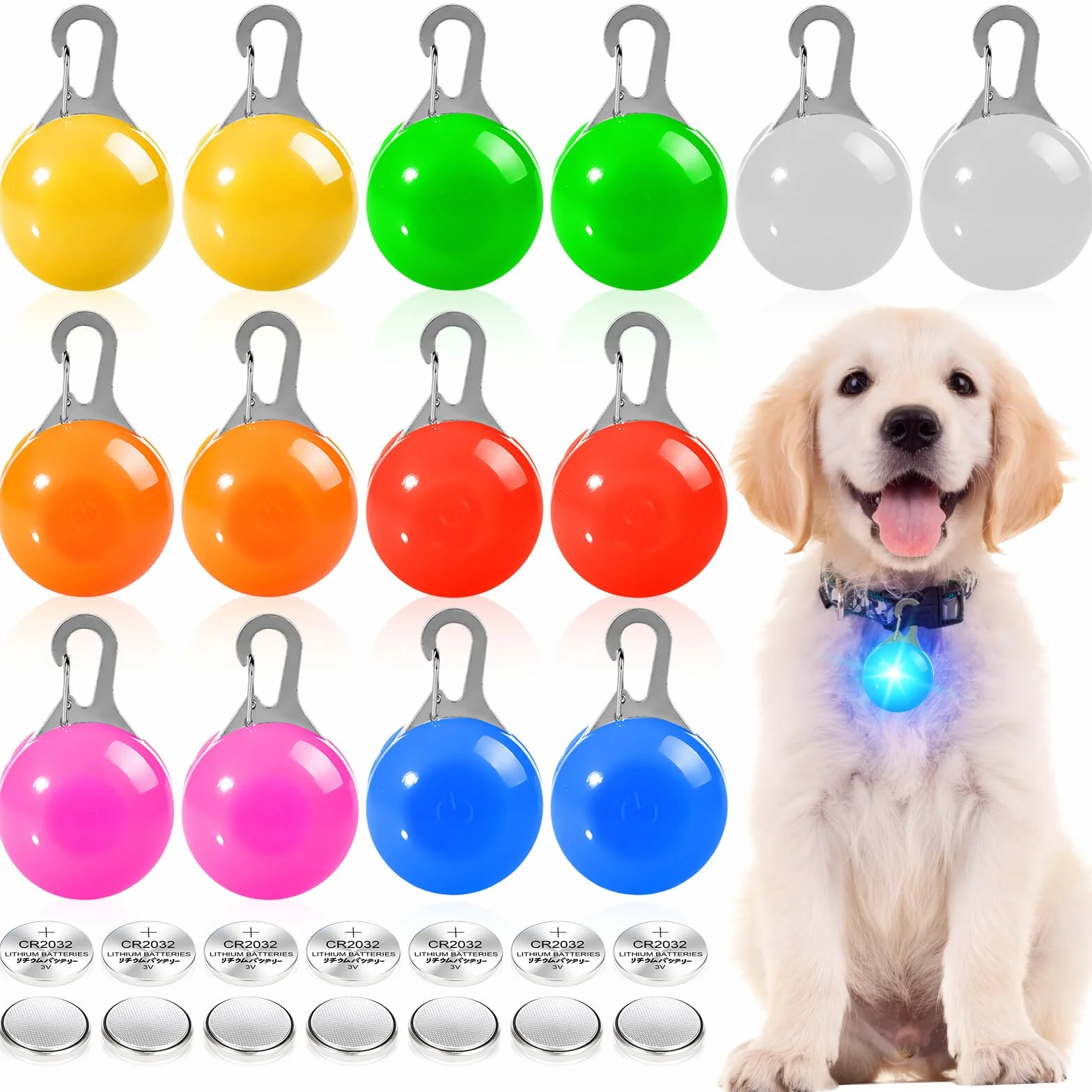 14 pezzi di ciondolo luminoso LED per cani, ciondolo per collare canino per cani e gatti, ciondolo luminoso per collare per animali domestici con 3 modalità di lampeggiamento, luce di sicurezza