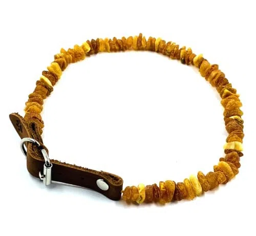 Collare in ambra baltica per cani realizzato con perline di ambra baltica naturale non lucidata (35-40cm)