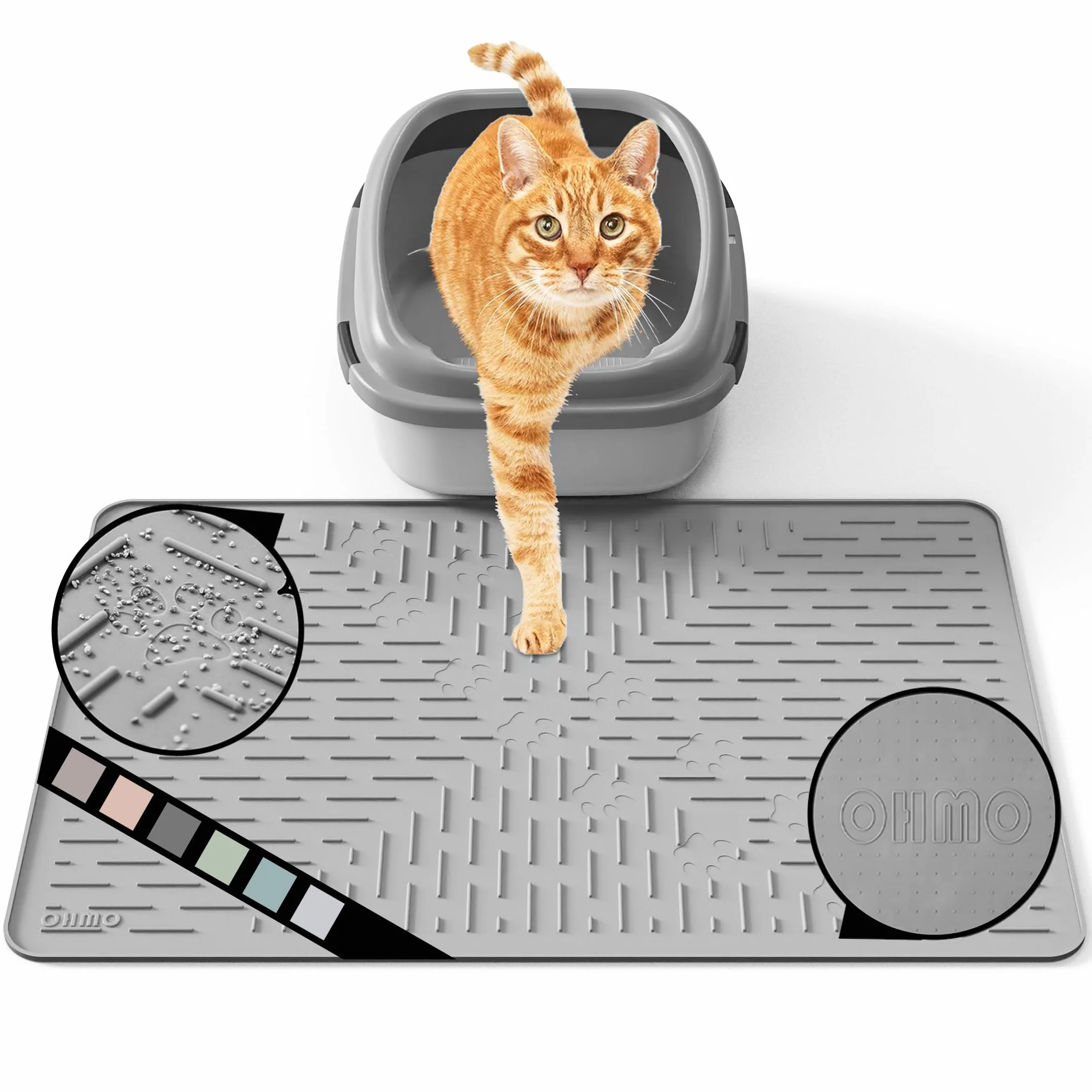 OHMO Alfombra Gatos Arenero de Silicona(60*40cm), Impermeable y Antideslizante sin Bisfenol A (BPA), Fácil de Limpiar, No se Rasga, Sin Residuos de Olor