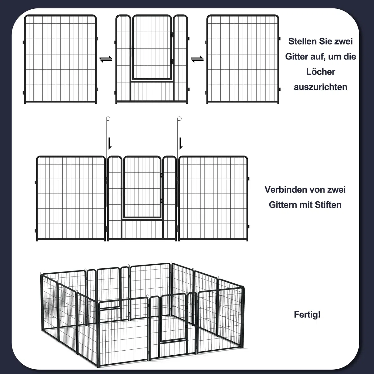 UISEBRT Recinzione per cuccioli con porta, box per cani, flessibile, pieghevole, per cane, gatto, cucciolo, coniglio (80 x 80 cm, 8 pezzi)