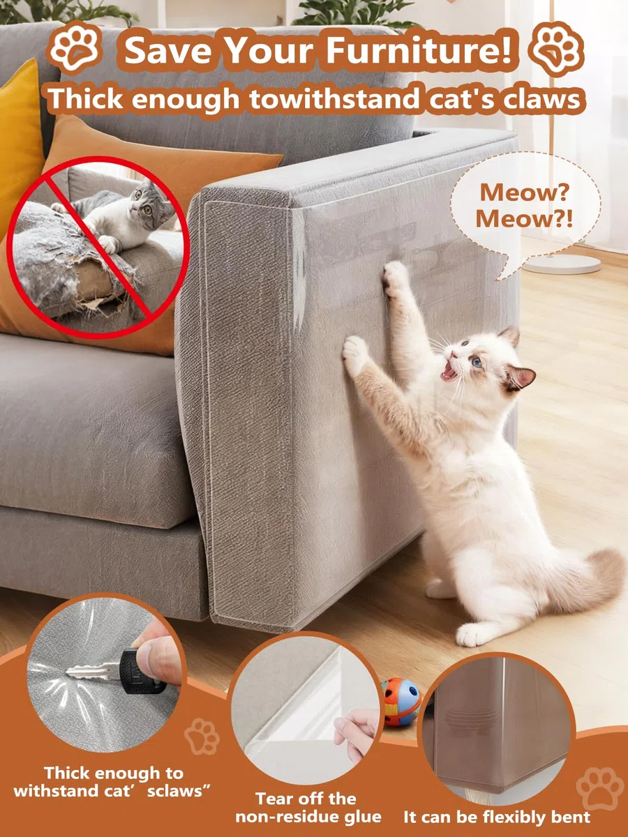 Protezione Divano Graffi Gatto 43x500CM: ZQVCNF Antigraffio Gatto Divano Extra Larga - Proteggi Divano Gatti Graffi Trasparente (Senza Residui, Adattabile Curve) per Mobili, Porte, Pareti