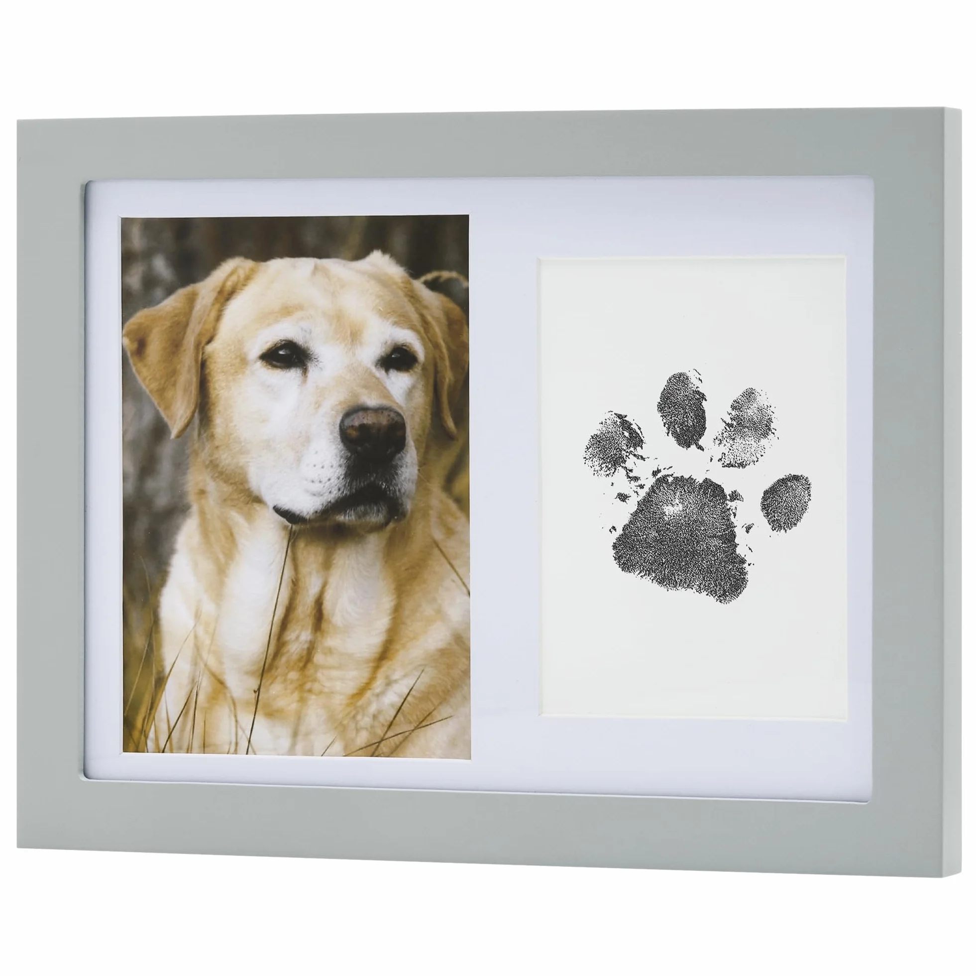 Navaris Impronta Zampa Cane - Kit Calco e Portafoto 2 in 1 con Inchiostro - Cornice Porta Foto Gatti e Cani - Stampo Zampa Commemorativo per Animali Domestici - Grigio