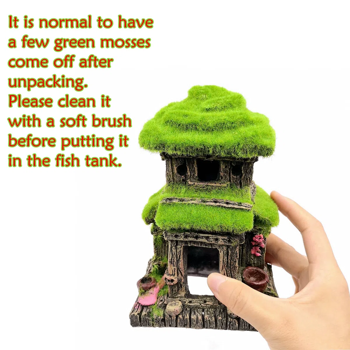 M2cbridge Decorazione per acquario, casetta per pesci Betta con muschio verde realistico (stile 3)
