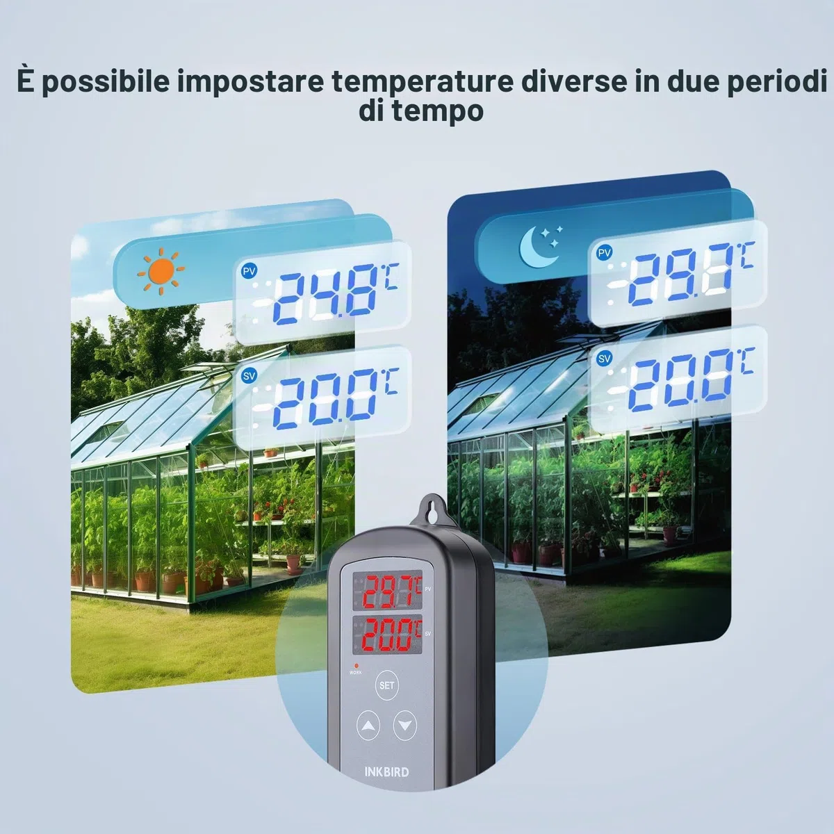 Inkbird ITC-2T Termostato Controllo Digitale,Termoregolatore Doppia Prese di Riscaldamento,Timer Ciclo Giorno-Notte,Funzione di Allarme,Regolatore di Temperatura per Terrarium,Serre,Rettili
