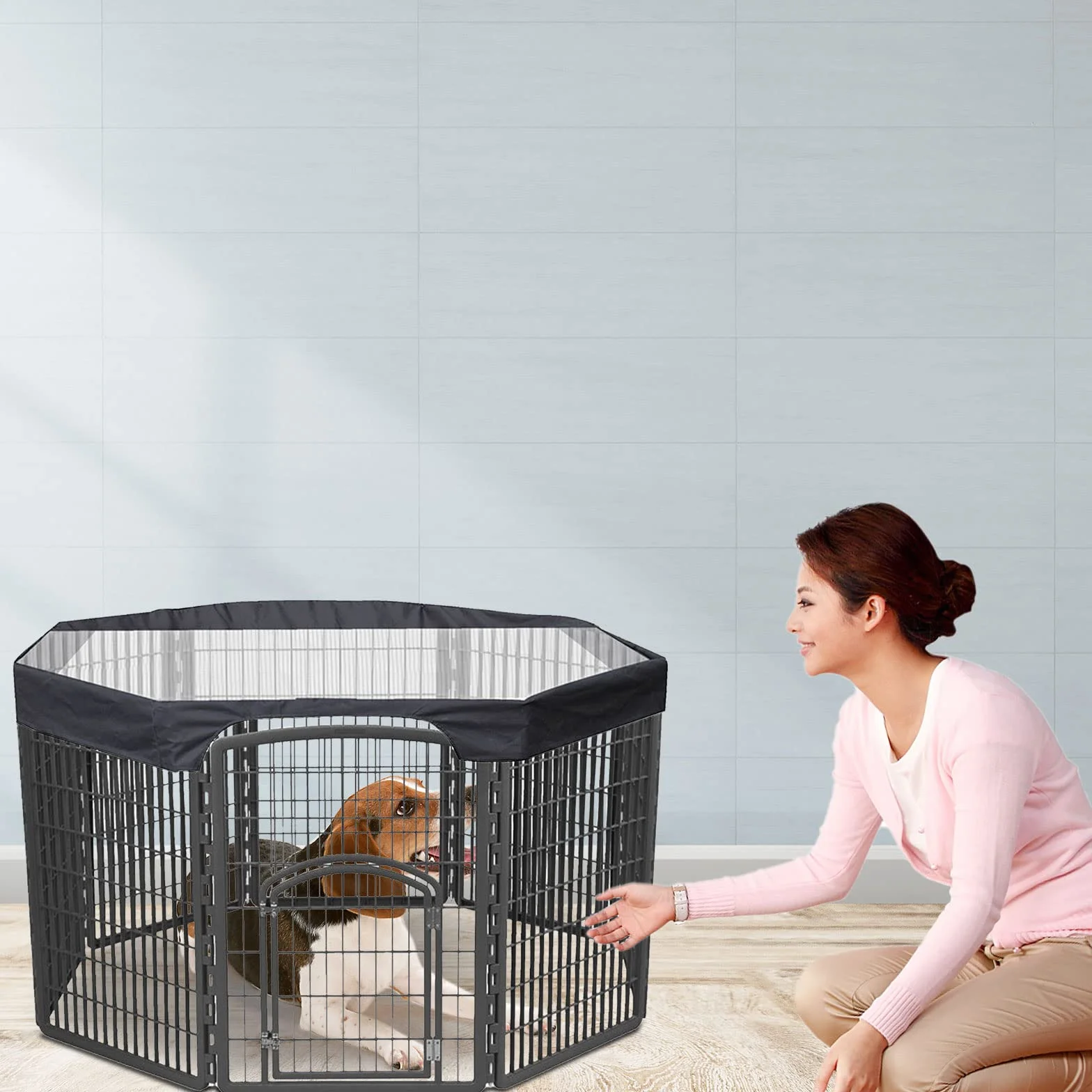 iFCOW Copertura per Box per Cani di Grandi Dimensioni - 61 cm, a Prova di Sole e Pioggia, per 8 Pannelli Box all'Aperto