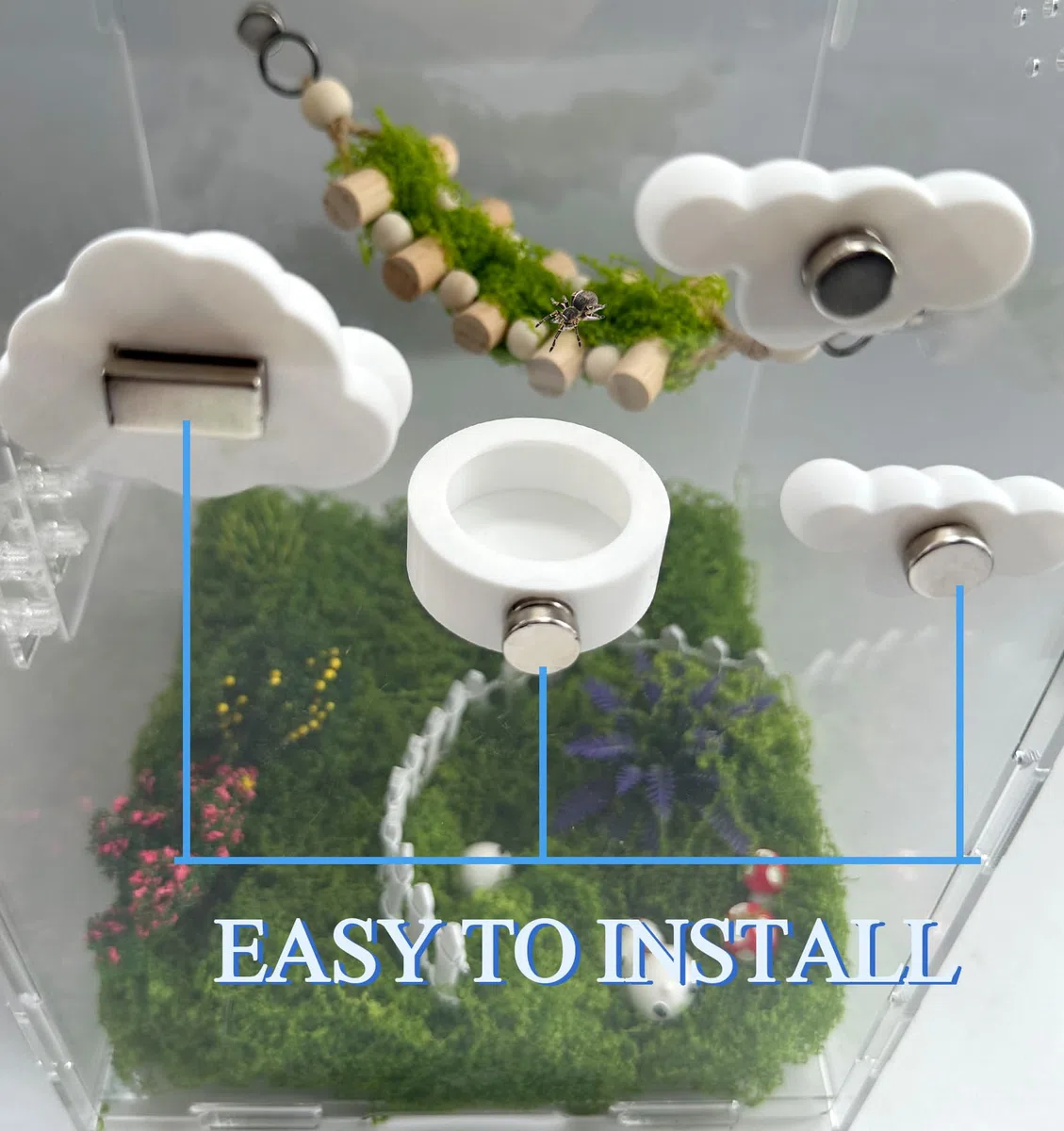 Jumping Spider - Set di 6 accessori a tema cielo con piattaforme a nuvola, supporti magnetici, piatto alimentatore bianco e decorazione per ragnatela azzurra per esplorare e arrampicarsi