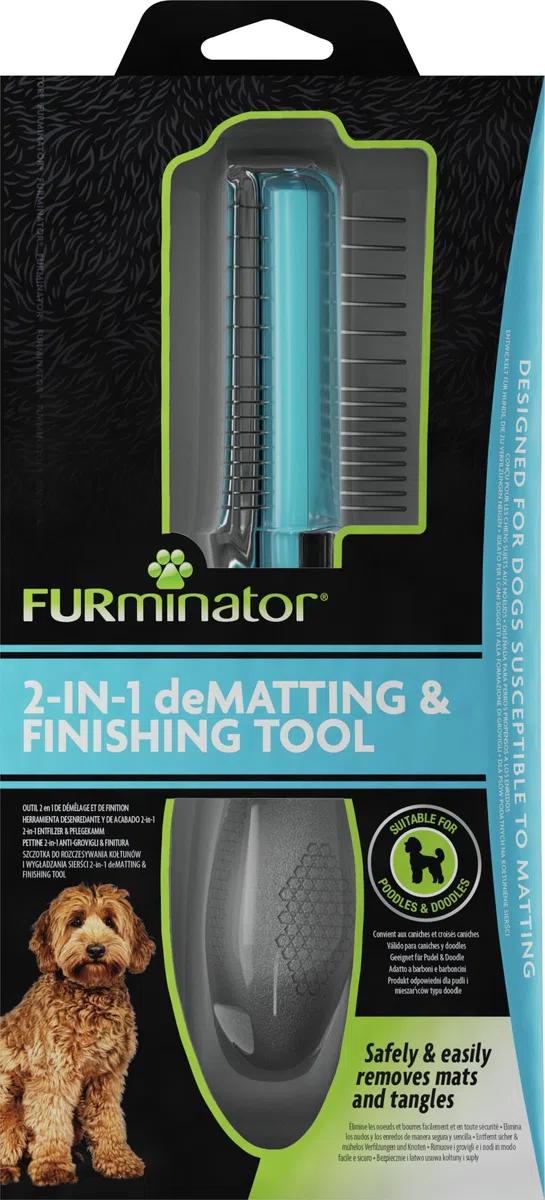 FURminator 2in1 Spazzola districante e Pettine per Cani - Ideale per Barboncini e Doodle - Rimuove Delicatamente Nodi e grovigli - per Una toelettatura Senza Stress